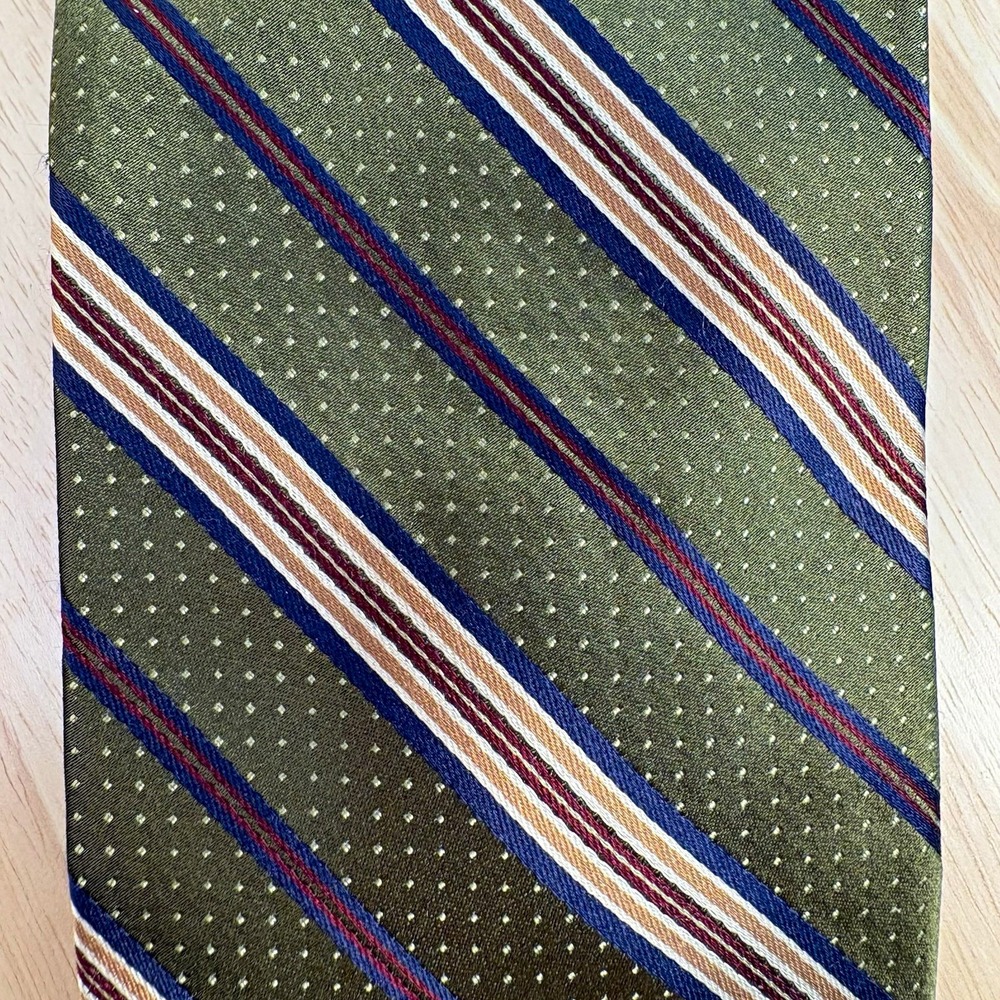 Joseph A. Bank Men's Green Striped Woven Silk Classic Tie One Size Made Italy